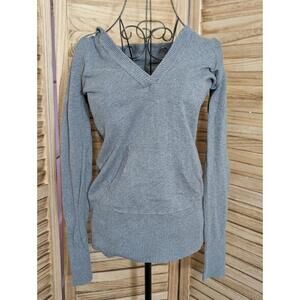 Pink Rose Premium Quality~Gray Hooded Knit V-Neck Long Sleeve Sweater~Sz.M
